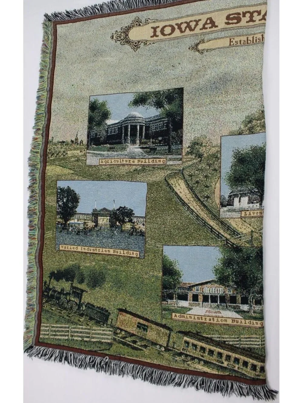 Vintage Iowa State Fair Throw Blanket Mill Street Design 100% Cotton Woven USA